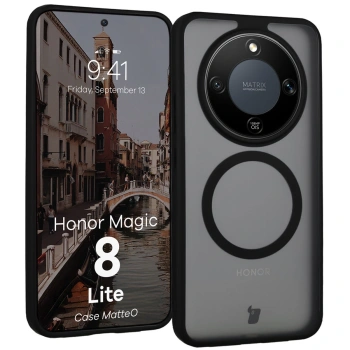 Etui z pierścieniem magnetycznym Bizon Case MatteO do Honor Magic8 Lite, przydymione-czarne