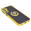 Etui z uchwytem na palec Bizon Case Hybrid Ring do Galaxy M34 5G, przydymione z żółtą ramką