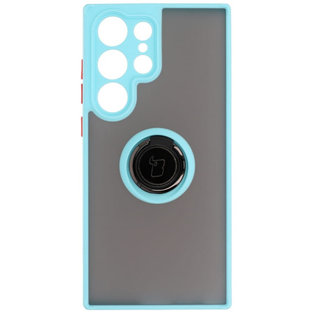 Etui z uchwytem na palec Bizon Case Hybrid Ring do Galaxy S23 Ultra, przydymione z jasnoniebieską ramką