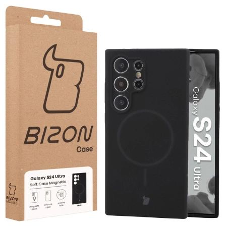 Silikonowe etui z pierścieniem magnetycznym Bizon Soft Case Magnetic do Galaxy S24 Ultra, czarne