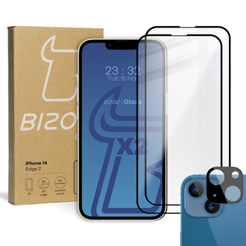 2x Szkło + szybka na aparat Bizon Edge 2 Pack do iPhone 14