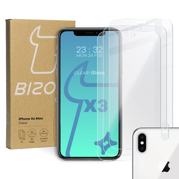 3x Szkło hartowane + szybka na aparat Bizon Glass Clear Pack do iPhone Xs Max