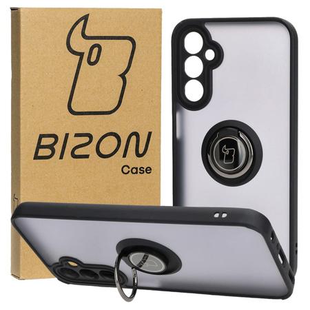 Etui z uchwytem na palec Bizon Case Hybrid Ring do Galaxy A24 4G, przydymione z czarną ramką