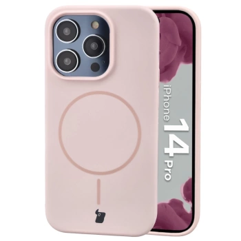 Silikonowe etui z pierścieniem magnetycznym Bizon Soft Case Magnetic do iPhone 14 Pro, jasnoróżowe