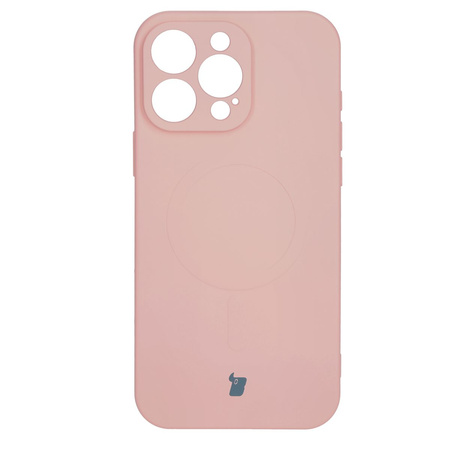 Silikonowe etui z pierścieniem magnetycznym Bizon Case Silicone Magnetic do iPhone 16 Pro, jasnoróżowe