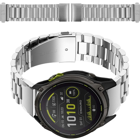 Pasek ze stali nierdzewnej do smartwatcha, Bizon Strap Watch Aura, QuickFit 26 mm, srebrny