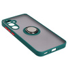 Etui z uchwytem na palec Bizon Case Hybrid Ring do Galaxy A35 5G, przydymione z ciemnozieloną ramką