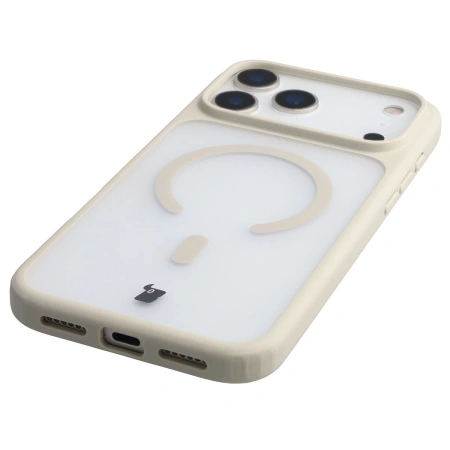 Etui z pierścieniem magnetycznym + szkło hartowane Bizon MatteO Pack do iPhone 17 Pro Max, przydymione-beżowe
