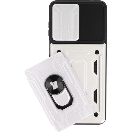 Etui Bizon Case Camshield Card Slot Ring do Moto G22, białe
