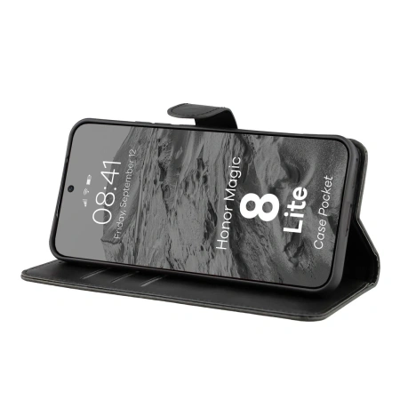 Etui z klapką Bizon Case Pocket do Honor Magic8 Lite, czarne