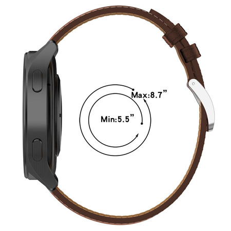 Pasek skórzany do smartwatcha, Bizon Strap Watch Casual, Quick Release 22 mm, ciemnobrązowy