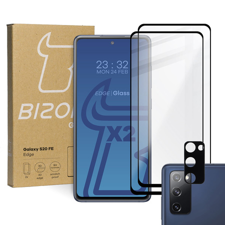 2x Szkło + szybka na aparat Bizon Edge Pack do  Galaxy S20 FE