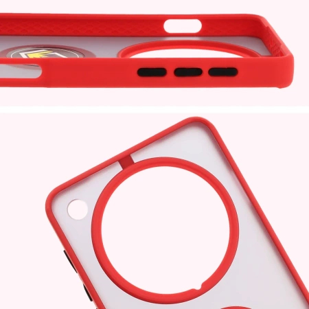 Etui z uchwytem na palec Bizon Case Hybrid Ring do Oppo Find X8 Pro, przydymione z czerwoną ramką