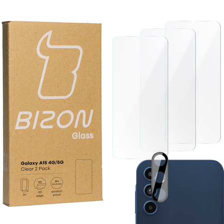 3x Szkło + szybka na aparat BIZON Clear 2 Pack do Galaxy A15 4G/5G