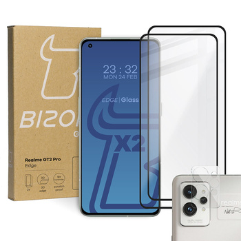 Szkło hartowane Bizon Glass Edge - 2 sztuki + ochrona na obiektyw, Realme GT2 Pro