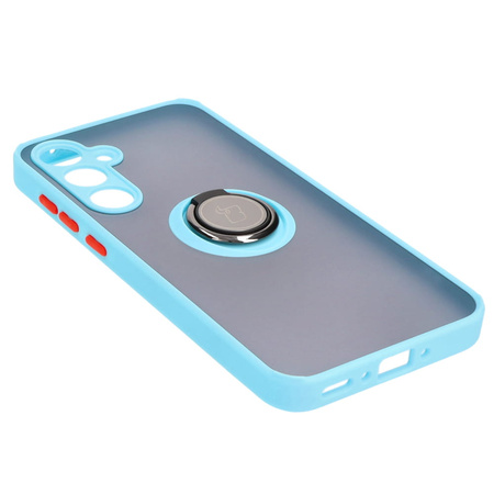 Etui z uchwytem na palec Bizon Case Hybrid Ring do Galaxy A35 5G, przydymione z jasnoniebieską ramką