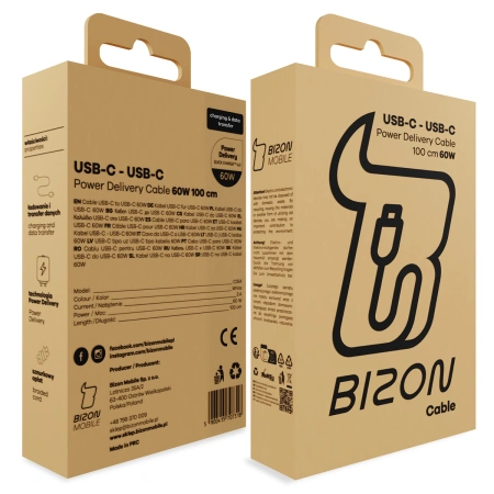 Kabel z oplotem Bizon Cable C354, USB-C do USB-C, 60 W, 1 m