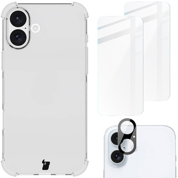 Etui + 2x szkło hartowane + szkiełko na obiektyw Bizon Case Clear Pack do iPhone 16 Plus