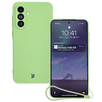 Silikonowe etui z pierścieniem magnetycznym Bizon Case Silicone Magnetic Sq do Galaxy A36 5G, jasnozielone