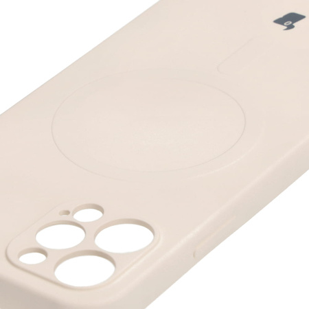 Etui silikonowe z pierścieniem magnetycznym Bizon Case Silicone Magnetic do iPhone 12 Pro, beżowe