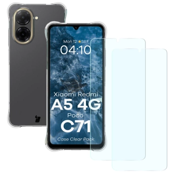 Elastyczne etui + 2x szkło hartowane Bizon Case Clear Pack do Xiaomi Redmi A5 4G / POCO C71 4G