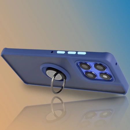 Etui z uchwytem na palec Bizon Case Hybrid Ring do Motorola Edge 60 Pro, przydymione z granatową ramką