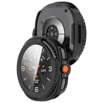 Etui ze szkłem do zegarka Bizon Case+Glass Watch do Samsung Galaxy Watch 8 Classic 46 mm, czarne