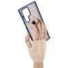 Etui z uchwytem na palec Bizon Case Hybrid Ring do Galaxy S22 Ultra, przydymione z granatową ramką