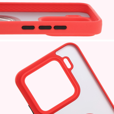 Etui z uchwytem na palec Bizon Case Hybrid Ring do Xiaomi 15, przydymione z czerwoną ramką