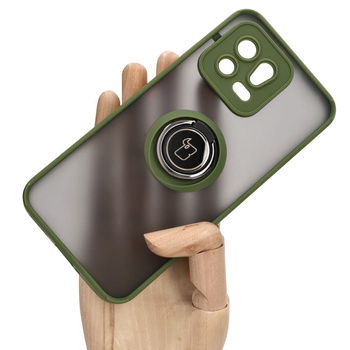 Etui z uchwytem na palec Bizon Case Hybrid Ring do Xiaomi 13, przydymione z zieloną ramką