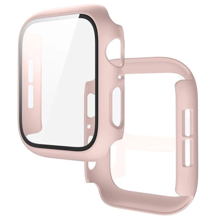 Etui ze szkłem do zegarka Bizon Case+Glass Watch do Apple Watch SE 3 / SE 2 / SE / 6 / 5 / 4 (44 mm), matowe różowe