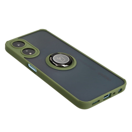 Etui z uchwytem na palec Bizon Case Hybrid Ring do Oppo A78 5G, przydymione z zieloną ramką