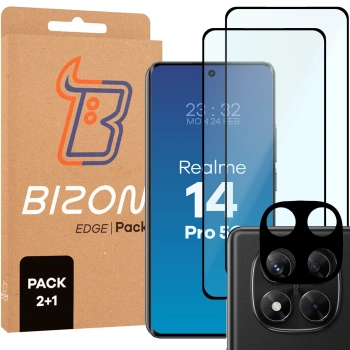 2x Szkło hartowane z ramką + szybka na aparat Bizon Edge 3D Pack do Realme 14 Pro 5G