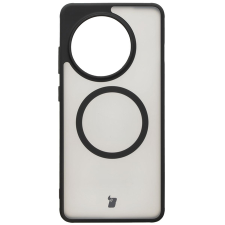 Etui z pierścieniem magnetycznym Bizon Case MatteO do OnePlus 13R, półprzezroczyste z czarną ramką