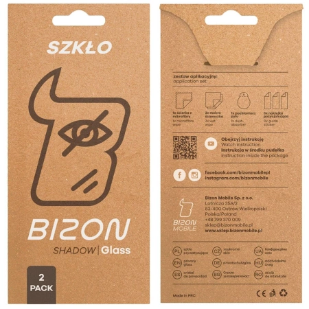 Prywatyzujące szkło hartowane Bizon Glass Edge Shadow Duo do iPhone 17 / 17 Pro / 16 Pro, przyciemniane z czarną ramką, 2 sztuki
