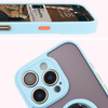 Etui z uchwytem na palec Bizon Case Hybrid Ring do iPhone 16 Pro, przydymione z jasnoniebieską ramką