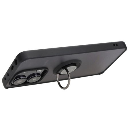 Etui z uchwytem na palec Bizon Case Hybrid Ring do Xiaomi Redmi Note 13 4G, przydymione z czarną ramką