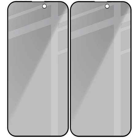 Prywatyzujące szkło hartowane Bizon Glass Edge Shadow Duo do iPhone 15 Pro Max, przyciemniane z czarną ramką, 2 sztuki