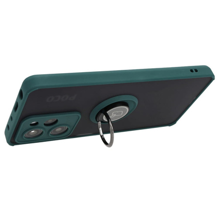 Etui z uchwytem na palec Bizon Case Hybrid Ring do Xiaomi Poco X5 Pro, przydymione z ciemnozieloną ramką