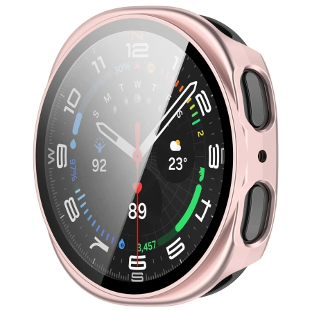 Etui ze szkłem do zegarka Bizon Case+Glass Watch do Samsung Galaxy Watch 8 40 mm, satynowo różowe