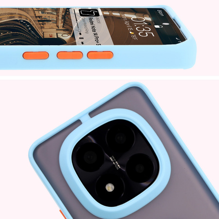 Etui z uchwytem na palec Bizon Case Hybrid Ring do Xiaomi Redmi Note 14 Pro Plus 5G, przydymione z jasnoniebieską ramką