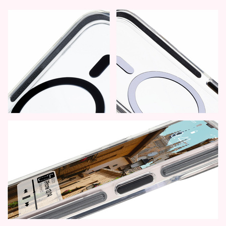 Etui z pierścieniem magnetycznym Bizon Case Marco do iPhone 14 / iPhone 13, przezroczyste z czarną ramką