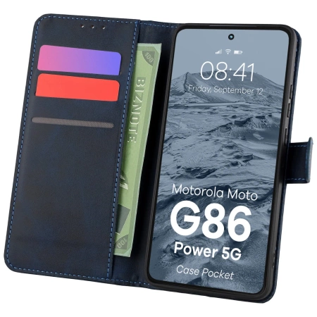 Etui z klapką Bizon Case Pocket do Motorola Moto G86 Power 5G, granatowe