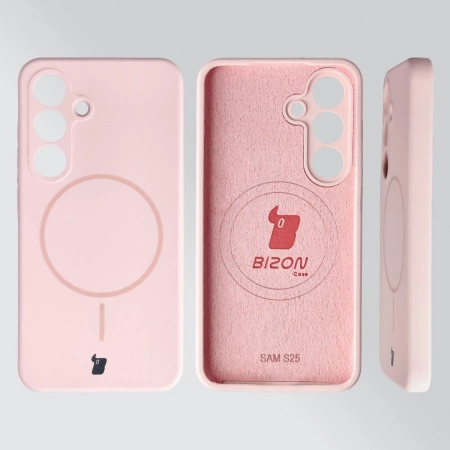 Silikonowe etui z pierścieniem magnetycznym Bizon Soft Case Magnetic do Galaxy S25, jasnoróżowe