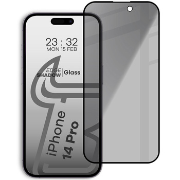 Prywatyzujące szkło hartowane Bizon Glass Edge Shadow do Apple iPhone 14 Pro, przyciemniane z czarną ramką