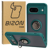 Etui z uchwytem na palec Bizon Case Hybrid Ring do Google Pixel 8, przydymione z ciemnozieloną ramką