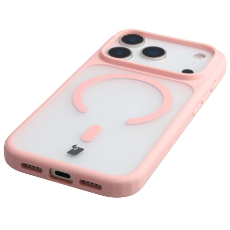 Etui z pierścieniem magnetycznym + szkło hartowane Bizon MatteO Pack do iPhone 17 Pro, przydymione-jasnoróżowe