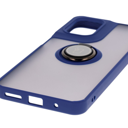 Etui z uchwytem na palec Bizon Case Hybrid Ring do Motorola Moto G05 / E15, przydymione z granatową ramką