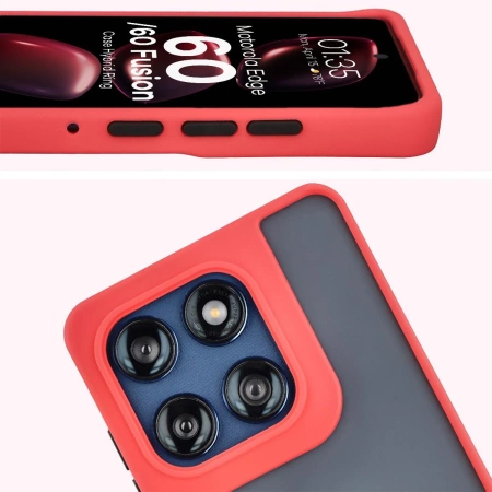 Etui z uchwytem na palec Bizon Case Hybrid Ring do Motorola Edge 60 Fusion / 60, przydymione z czerwoną ramką
