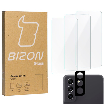 3x Szkło hartowane + szybka na aparat Bizon Glass Clear Pack do Galaxy S21 FE